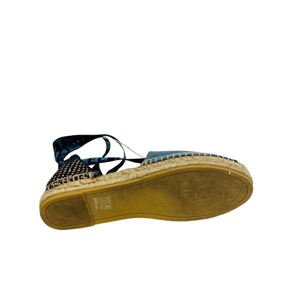 STELLA MCCARTNEY Blue Denim Gaia Canvas Lace Up Ankle Tie Espadrilles Flats 37 - Picture 8 of 8